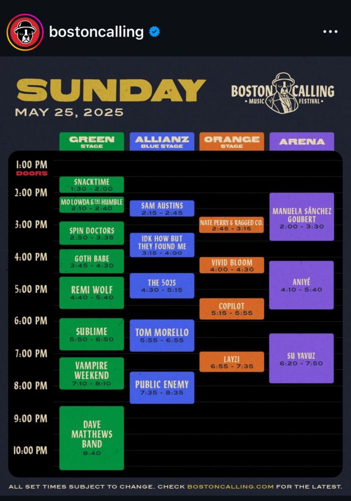 Boston Calling 2025 Sunday Schedule performer Lineup