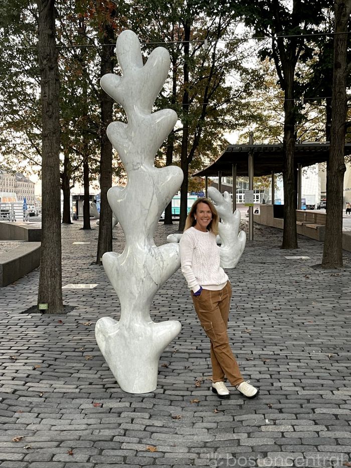 Stacey Sao | Boston Public Art Triennial on Central Wharf Park | 'Five Marble Leaves' by Claudia Comte 
